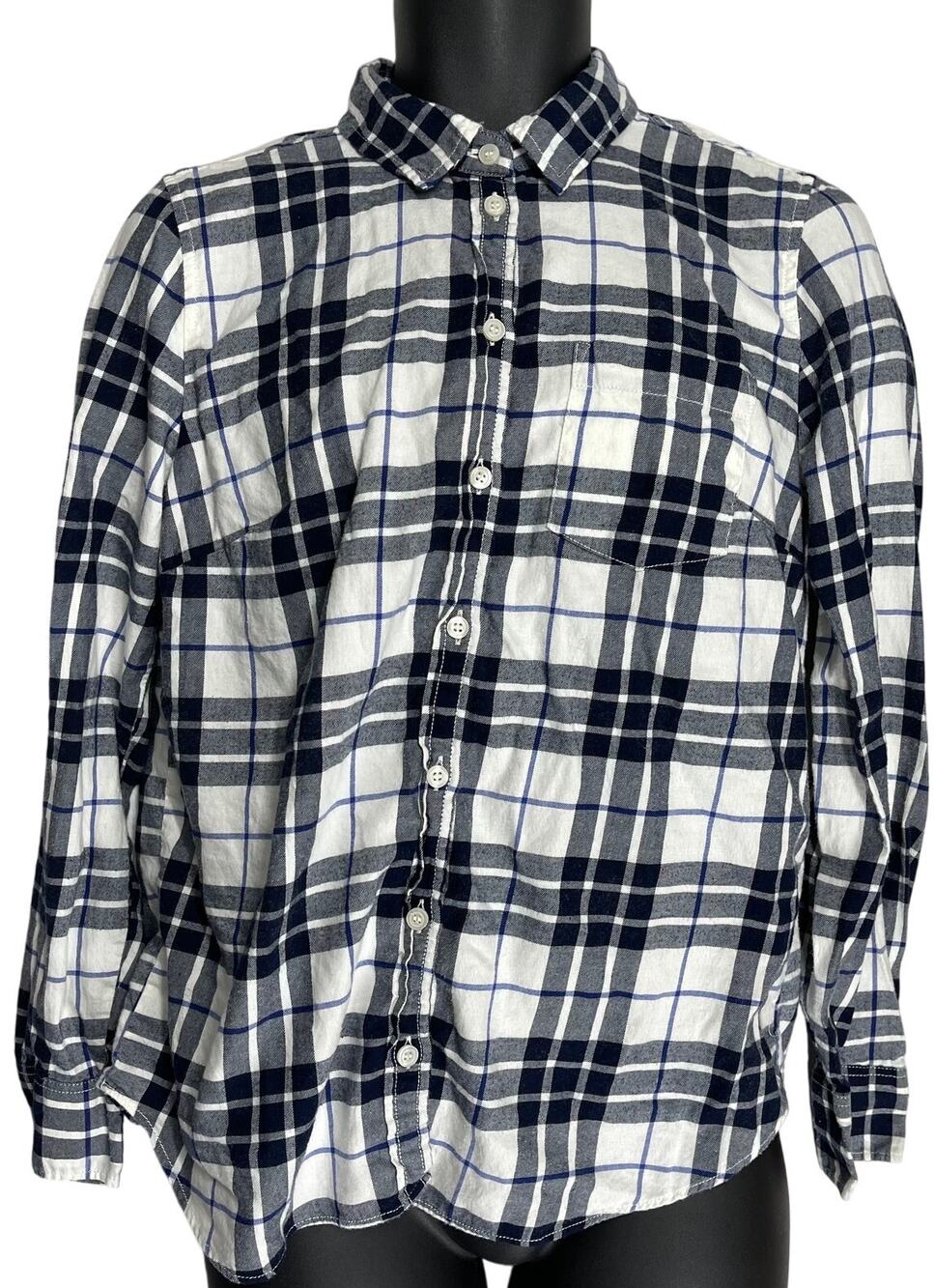 J Crew Shirt Womens Size M Blue White Plaid Button Up 100% Cotton Preppy Casual
